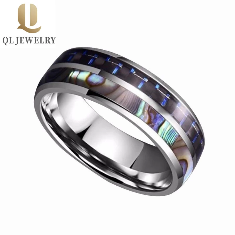 Vendita calda 8mm Shell per uomo lucidato e in fibra di carbonio nero Anello in carburo di tungsteno per uomo e donna