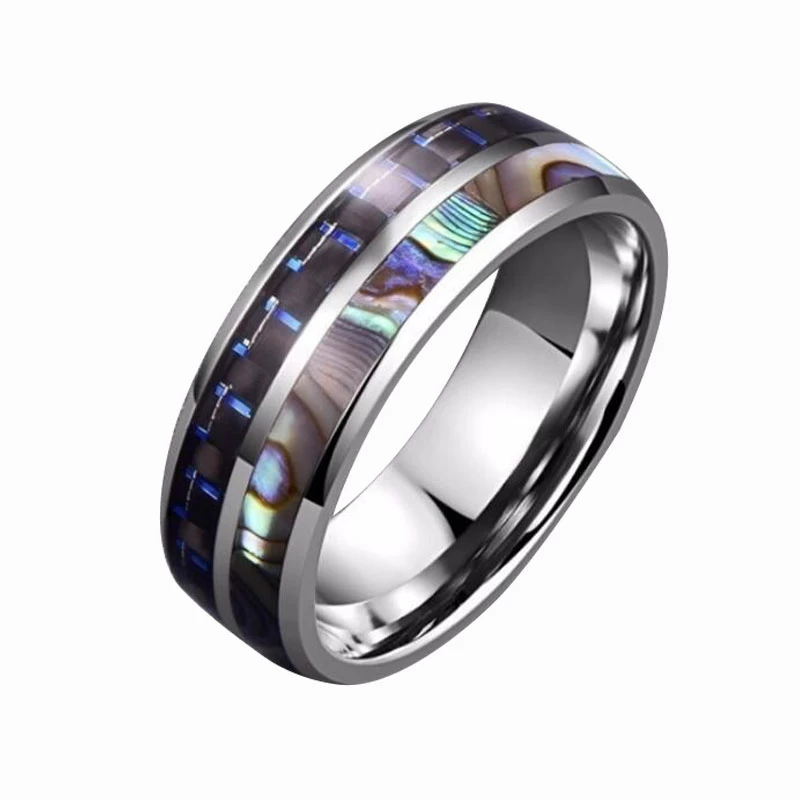 Vendita calda 8mm Shell per uomo lucidato e in fibra di carbonio nero Anello in carburo di tungsteno per uomo e donna