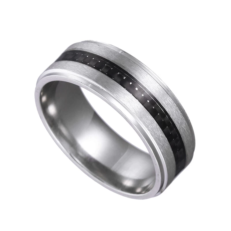 NOUVEAU Bague de mariage en fibres de carbone de tungstène de 8 mm de tungstène Bandes de mariage combinées Confort Fit Bague en fibre de carbone noir