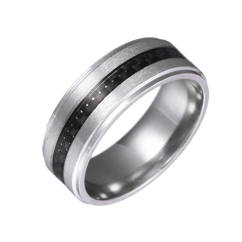 NOUVEAU Bague de mariage en fibres de carbone de tungstène de 8 mm de tungstène Bandes de mariage combinées Confort Fit Bague en fibre de carbone noir