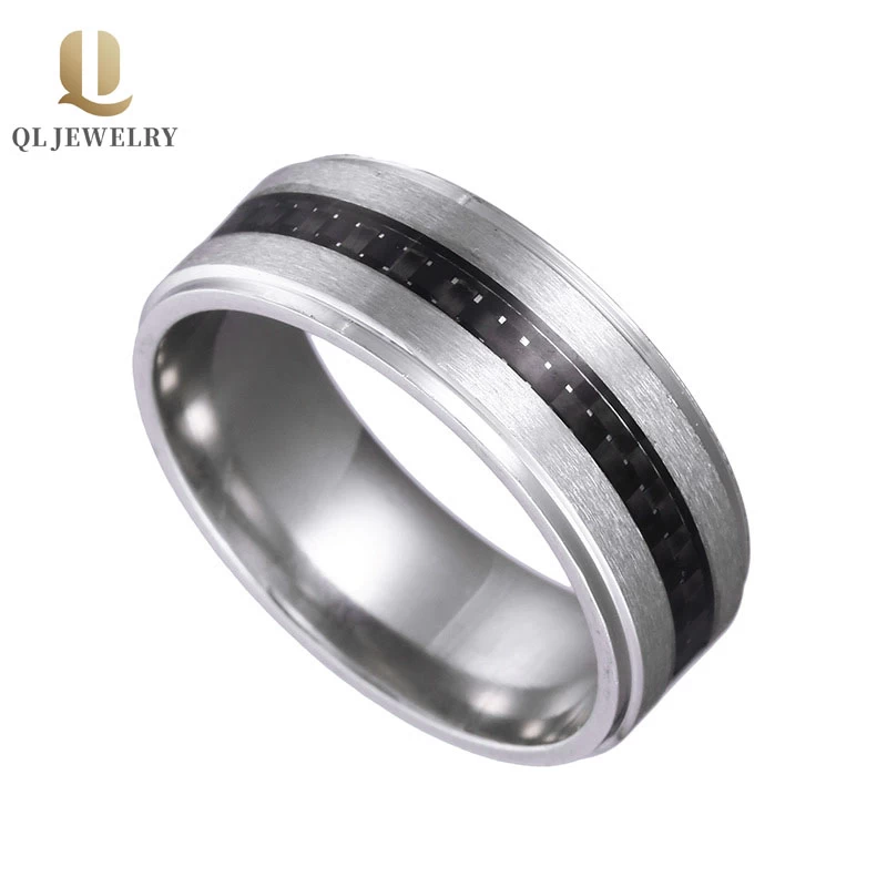 NOUVEAU Bague de mariage en fibres de carbone de tungstène de 8 mm de tungstène Bandes de mariage combinées Confort Fit Bague en fibre de carbone noir