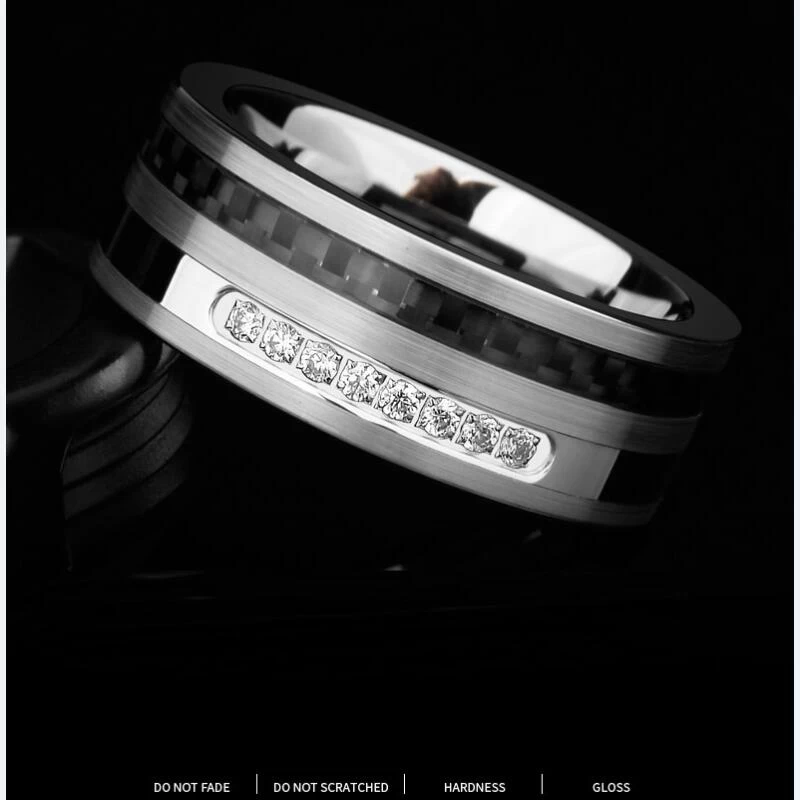 Amazing New Comfort Fit Carbon Fiber Tungsten Carbide Wedding Bands with Shiny CZ inlay