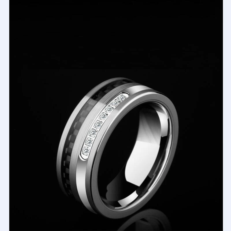 Amazing New Comfort Fit Carbon Fiber Tungsten Carbide Wedding Bands with Shiny CZ inlay