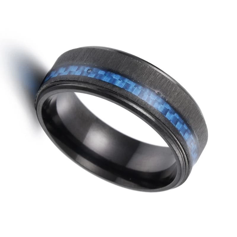 8mm Men\'s Black Tungsten Carbon Fiber Ring Men\'s Wedding Bands Combined Comfort Fit