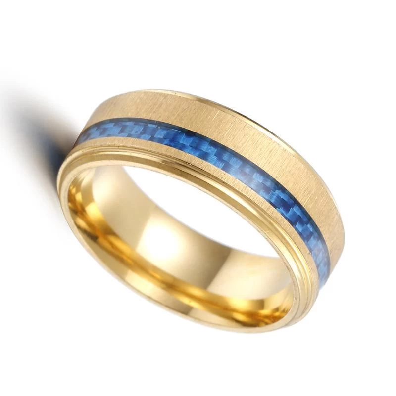 Anello da uomo in fibra di carbonio in fibra di carbonio oro da uomo da 8mm per uomo combinato Comfort Fit