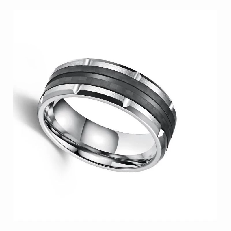 8mm Men\'s Tungsten Carbon Fiber Ring Men\'s Wedding Bands Combined Comfort Fit Tungsten Carbide Ring New Carbon Fiber ring