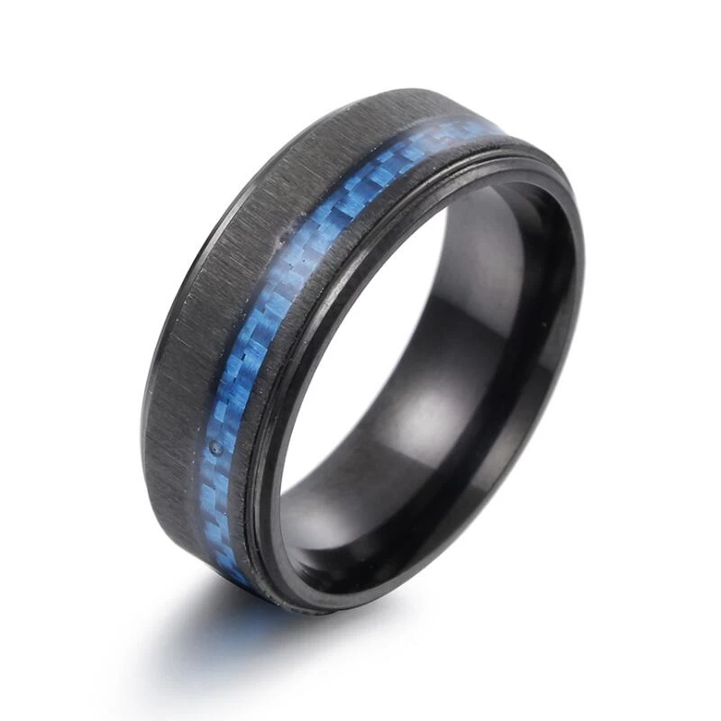 8mm Men\'s Black Tungsten Carbon Fiber Ring Men\'s Wedding Bands Combined Comfort Fit