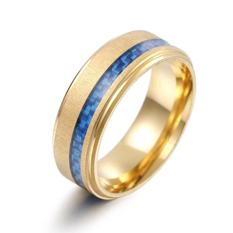 Anello da uomo in fibra di carbonio in fibra di carbonio oro da uomo da 8mm per uomo combinato Comfort Fit