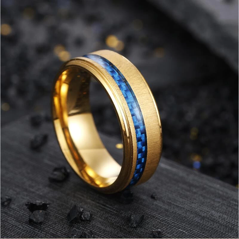 Anello da uomo in fibra di carbonio in fibra di carbonio oro da uomo da 8mm per uomo combinato Comfort Fit