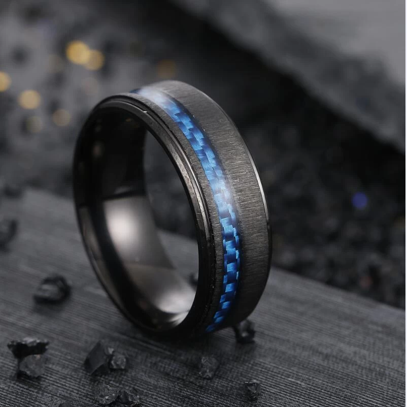 8mm Men\'s Black Tungsten Carbon Fiber Ring Men\'s Wedding Bands Combined Comfort Fit