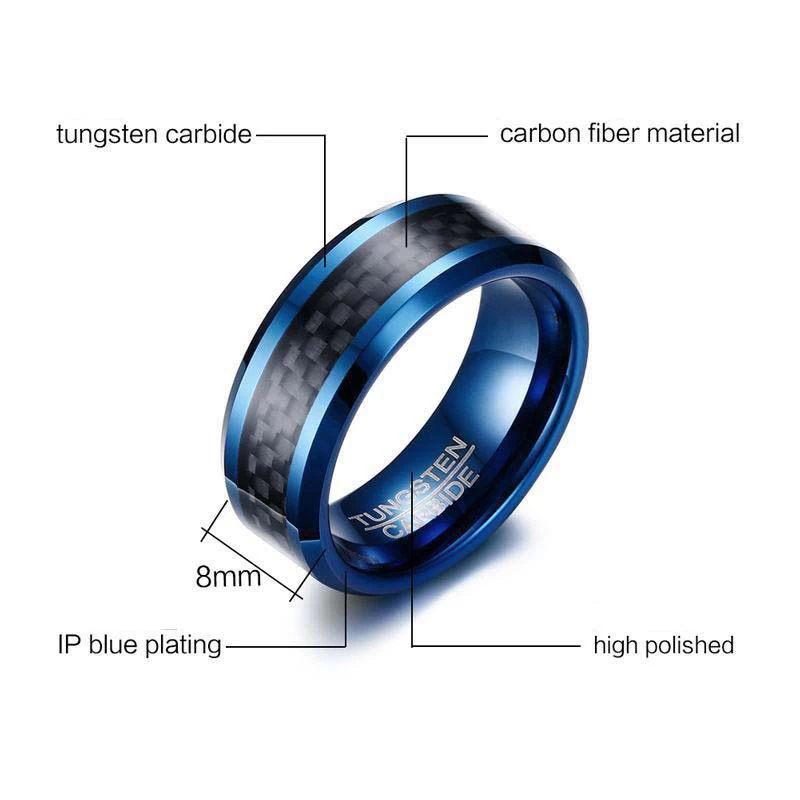 Populärer blauer Wolfram-Kohlenstoff-Faser-Ring schwarzer Kohlefaser-Ring heißer Verkauf von 8mm 6mm