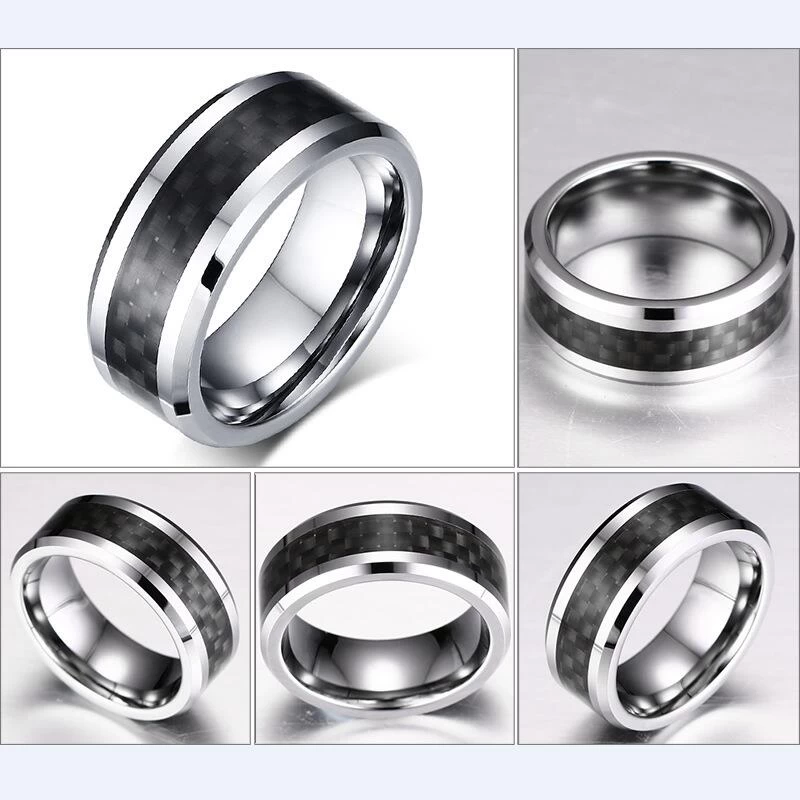 Mode et élégant bague tungstène bague en fibre de carbone de tungstène 8mm