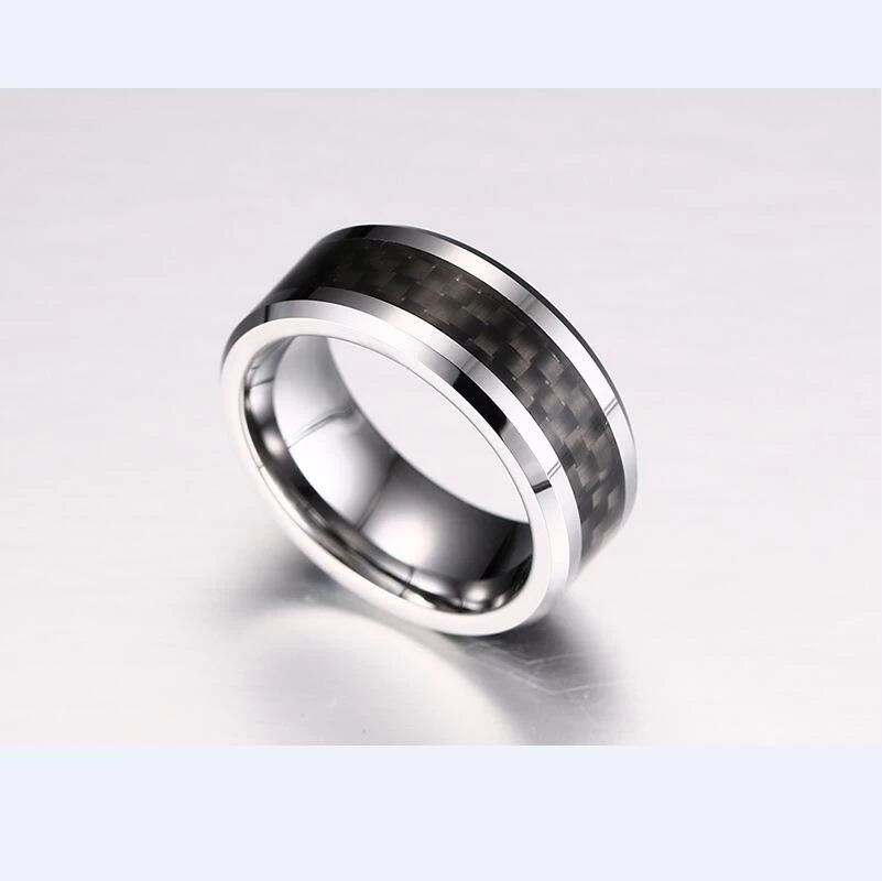 Mode et élégant bague tungstène bague en fibre de carbone de tungstène 8mm