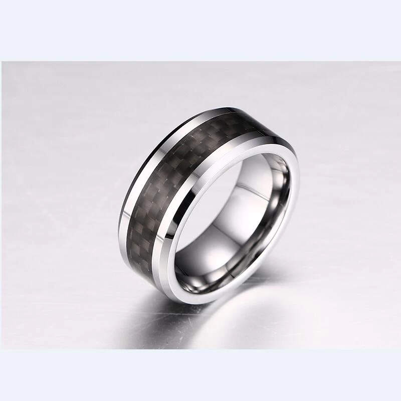 Mode et élégant bague tungstène bague en fibre de carbone de tungstène 8mm