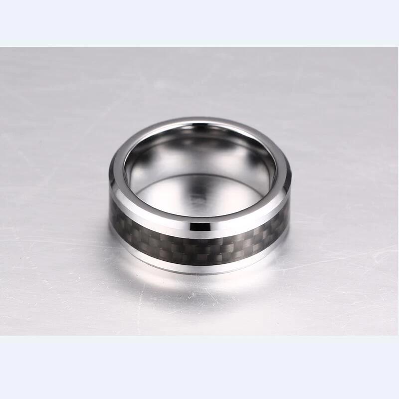 Mode et élégant bague tungstène bague en fibre de carbone de tungstène 8mm