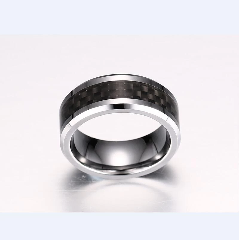 Mode et élégant bague tungstène bague en fibre de carbone de tungstène 8mm