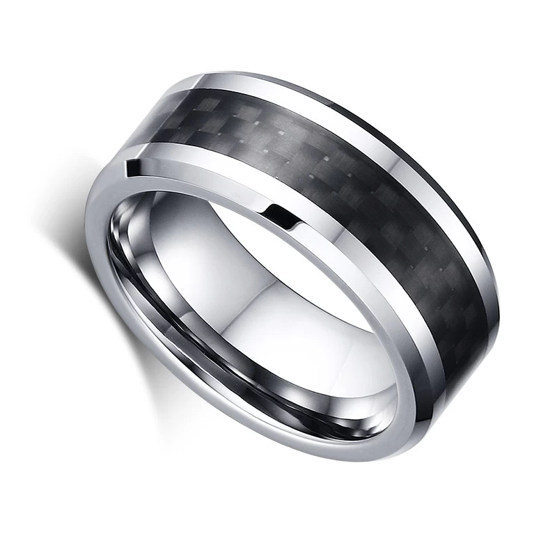 Mode et élégant bague tungstène bague en fibre de carbone de tungstène 8mm