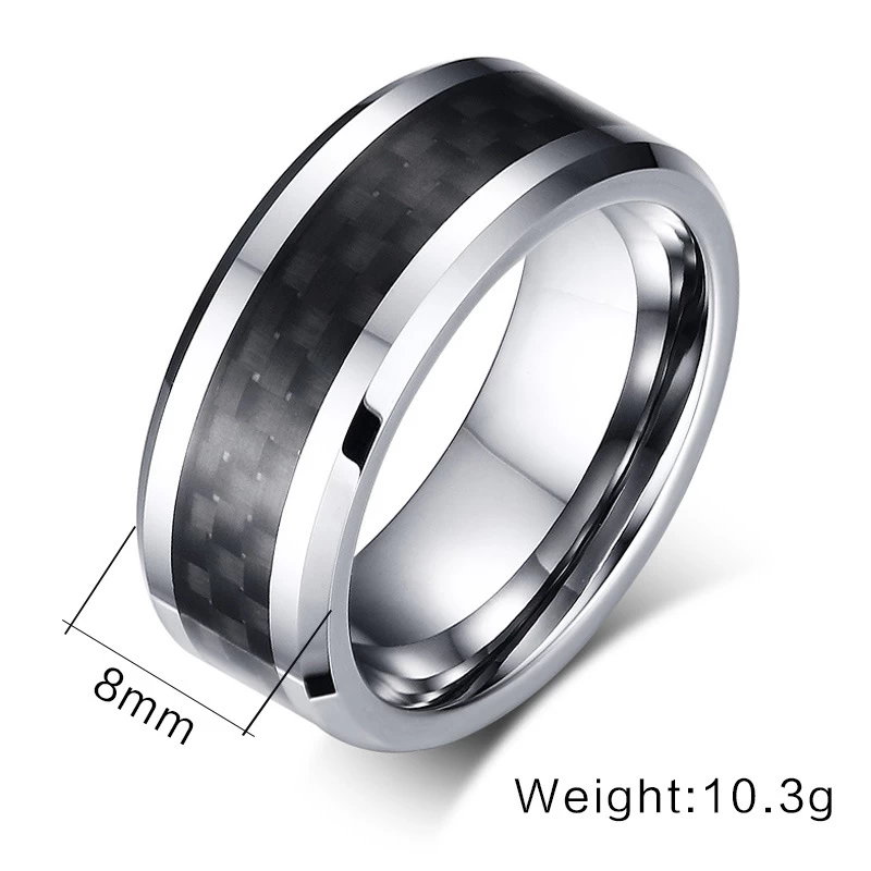 Mode et élégant bague tungstène bague en fibre de carbone de tungstène 8mm