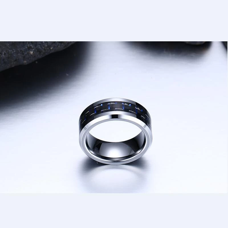 Hot sales 8mm 6mm Tungsten Carbide Ring with Blue and Black Carbon Fiber inlay China Tungsten Ring manufacturer supplier