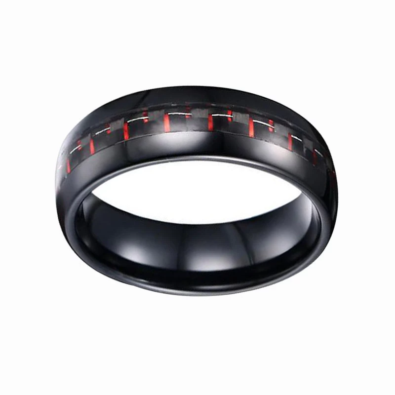 Bague de carbure de tungstène noir de 8mm de 8mm 6mm avec inlay rouge et noir en fibre de carbone Chine Tungsten anneau fabricant fournisseur