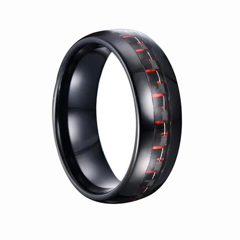 Bague de carbure de tungstène noir de 8mm de 8mm 6mm avec inlay rouge et noir en fibre de carbone Chine Tungsten anneau fabricant fournisseur
