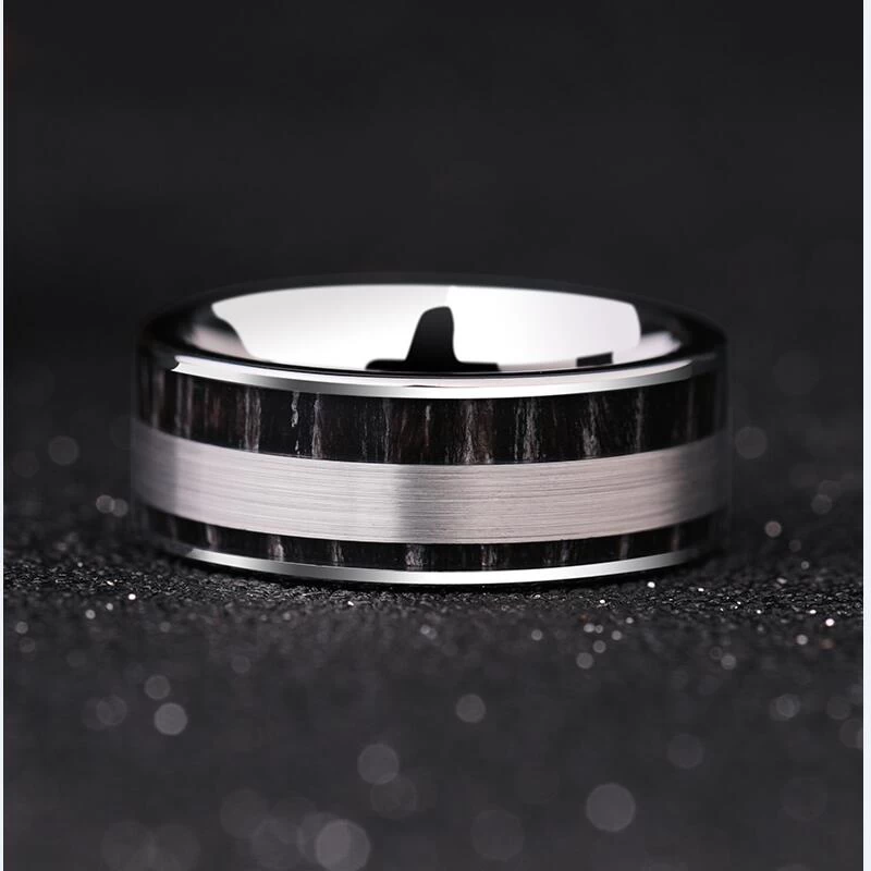 9mm breiter kühles spezielles Wolframkarbid-Ring mit einzigartigen Kohlefaser-Inlay China Wolfram Ring Hersteller Lieferant