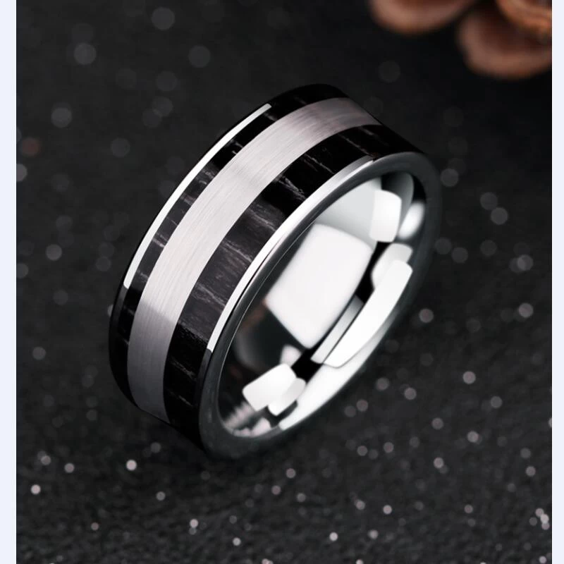 9mm breiter kühles spezielles Wolframkarbid-Ring mit einzigartigen Kohlefaser-Inlay China Wolfram Ring Hersteller Lieferant