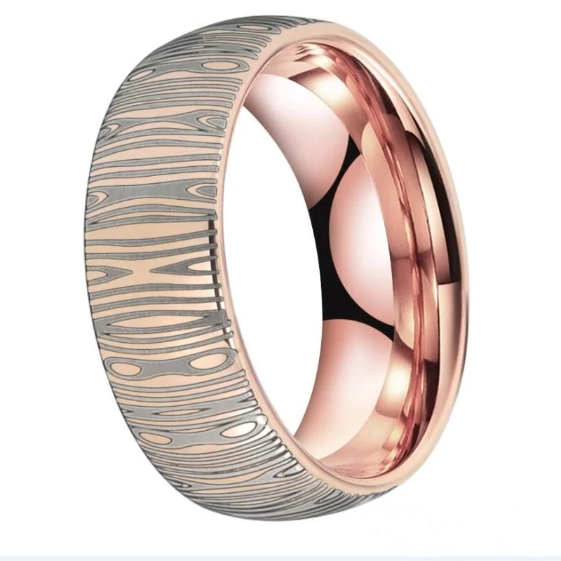 Anello in carburo di tungsteno del tungsteno del tungsteno del tungsteno di stile più nuovo di stile con l\'incisione del modello Damasco finito
