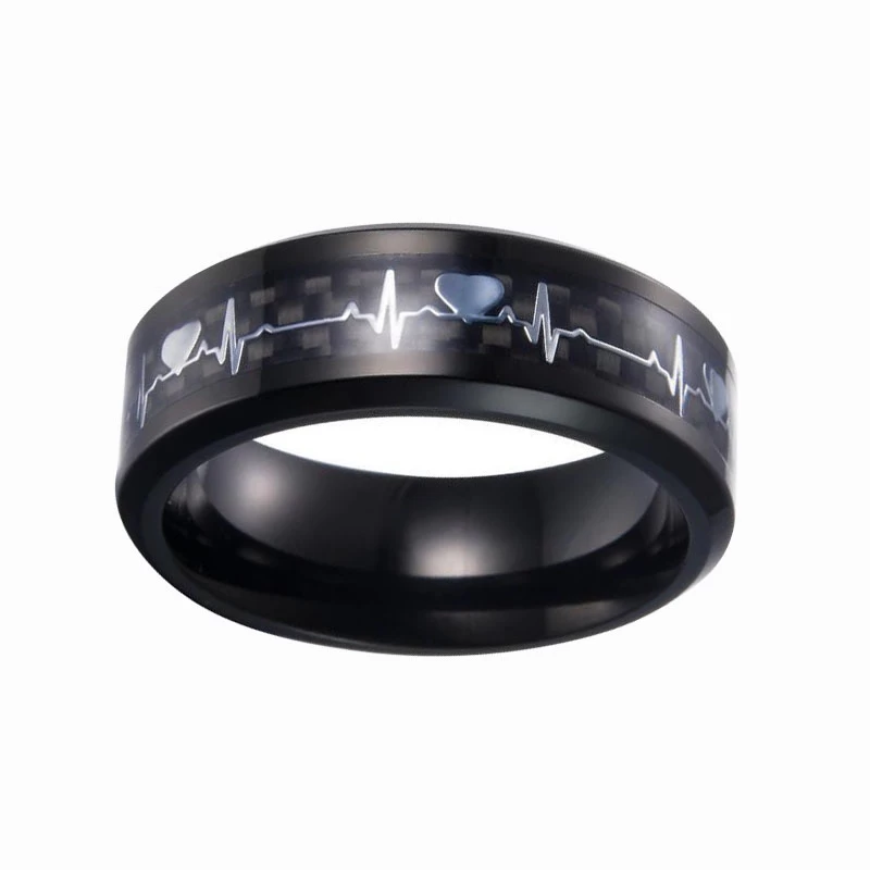 Bague de carbure de tungstène noir de ventes chaudes avec bords biseautés en fibre de carbone noir et d\'argent Beat Inlay Prix bas prix Chine Tungsten Ring Fabricant