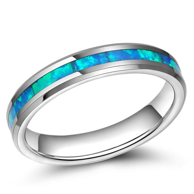 Beliebte 4mm hochpolierte abgeschrägte Kanten Feste Opal Inlay Wolfram Ehering Damen Opal Wolfram Carbide Ring China Fabrik