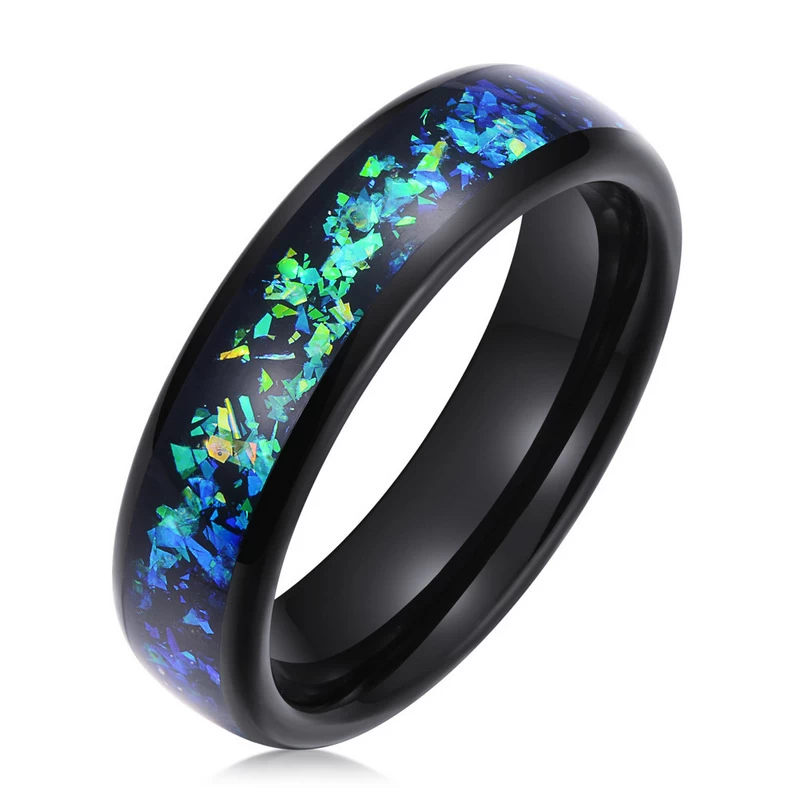 Hohe Qualität 6mm High Polished Domed Opal Inlay Black Wolfram Ehering Black Wolfram Opal Ring China Fabrik