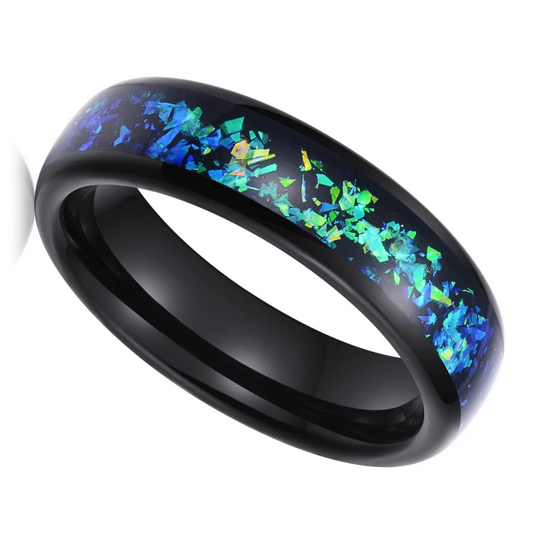 Hohe Qualität 6mm High Polished Domed Opal Inlay Black Wolfram Ehering Black Wolfram Opal Ring China Fabrik
