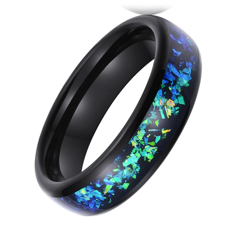 Hohe Qualität 6mm High Polished Domed Opal Inlay Black Wolfram Ehering Black Wolfram Opal Ring China Fabrik