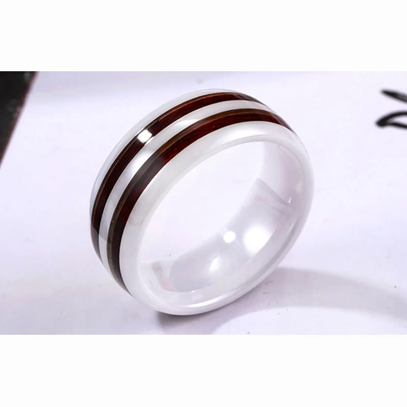 Deux styles différent bois d\'incrustation en céramique blanche bague de mariée en céramique mode céramique bague en céramique Chine fournisseur / usine