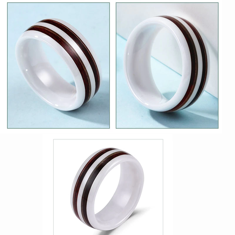 Deux styles différent bois d\'incrustation en céramique blanche bague de mariée en céramique mode céramique bague en céramique Chine fournisseur / usine