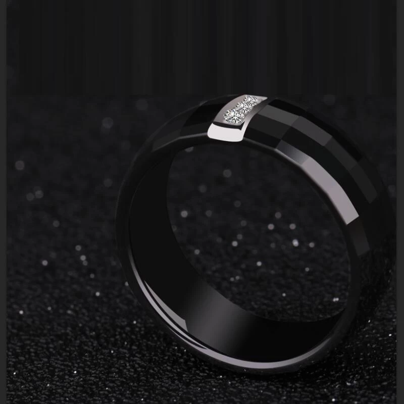 Anello in ceramica nera sfaccettata 8mm ad alta lucidata e cz Inlay Mens Ceramic Wedding Bands Fashion Plain Ceramic Anello Cina Produttore