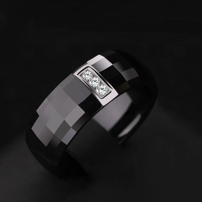 Anello in ceramica nera sfaccettata 8mm ad alta lucidata e cz Inlay Mens Ceramic Wedding Bands Fashion Plain Ceramic Anello Cina Produttore