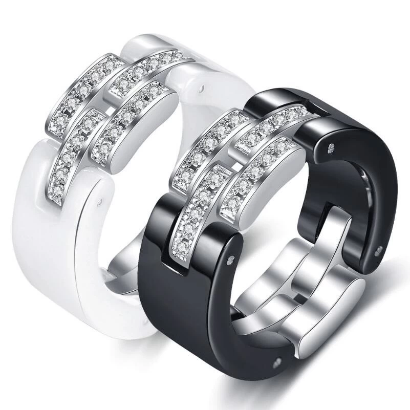 Bague en céramique noire classique de luxe de luxe sur mesure Bandes de mariage en céramique à haute teneur en céramique à la mode Bague en céramique Chine fabricant