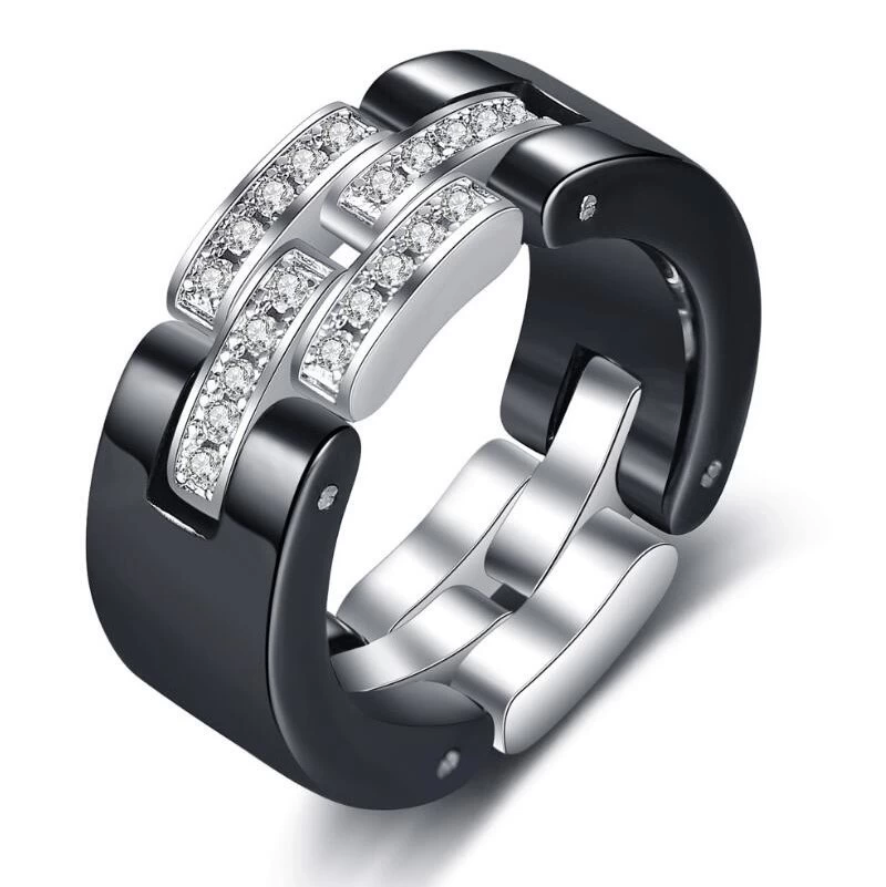Bague en céramique noire classique de luxe de luxe sur mesure Bandes de mariage en céramique à haute teneur en céramique à la mode Bague en céramique Chine fabricant