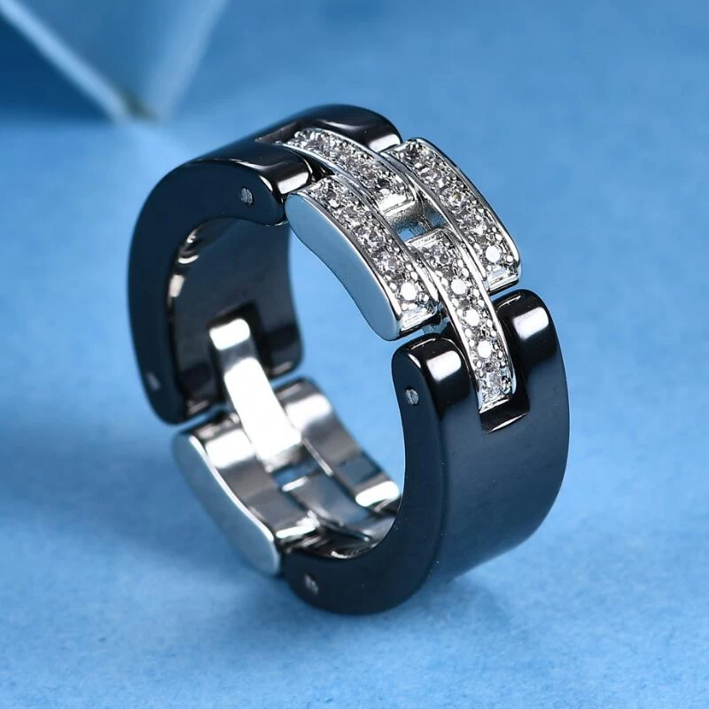 Bague en céramique noire classique de luxe de luxe sur mesure Bandes de mariage en céramique à haute teneur en céramique à la mode Bague en céramique Chine fabricant