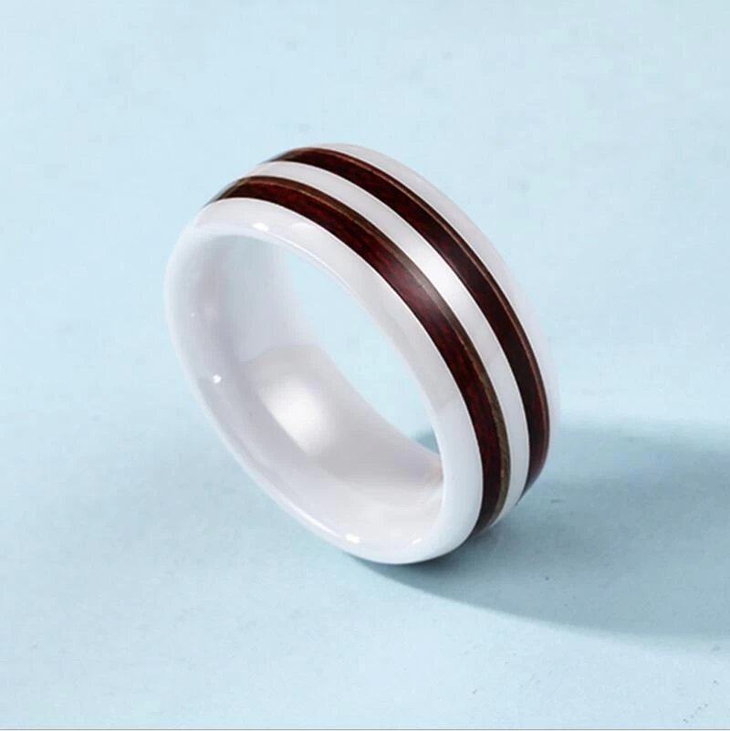 Deux styles différent bois d\'incrustation en céramique blanche bague de mariée en céramique mode céramique bague en céramique Chine fournisseur / usine