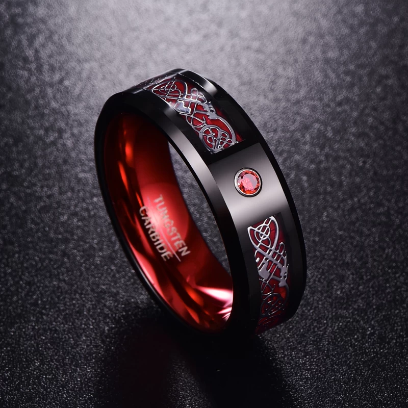 Incredibile anello di carburo di tungsteno nero del drago celtico e della fibra del carbonio in fibra di carbonio con la fascia interna in alluminio con il produttore della Cina della Pietra CZ