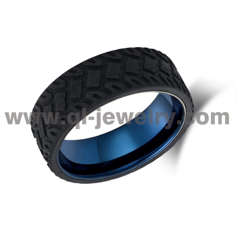 Hohe qualität 8mm männer schwarzer kohlefaser reifen tritt und blauer Wolframkarbid-Hochzeitsband China-Hersteller