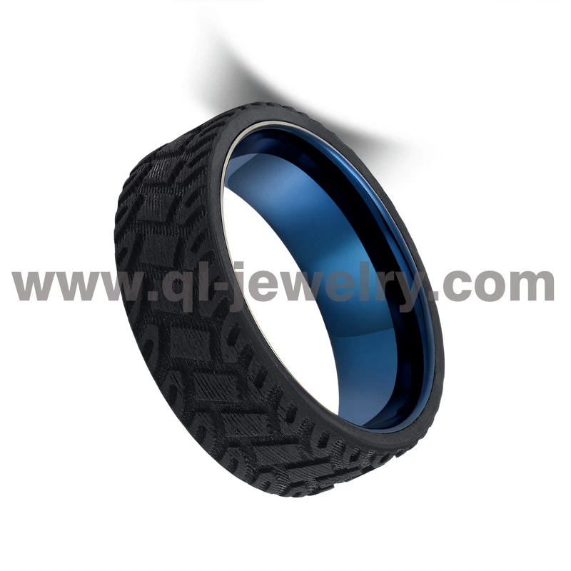 Hohe qualität 8mm männer schwarzer kohlefaser reifen tritt und blauer Wolframkarbid-Hochzeitsband China-Hersteller