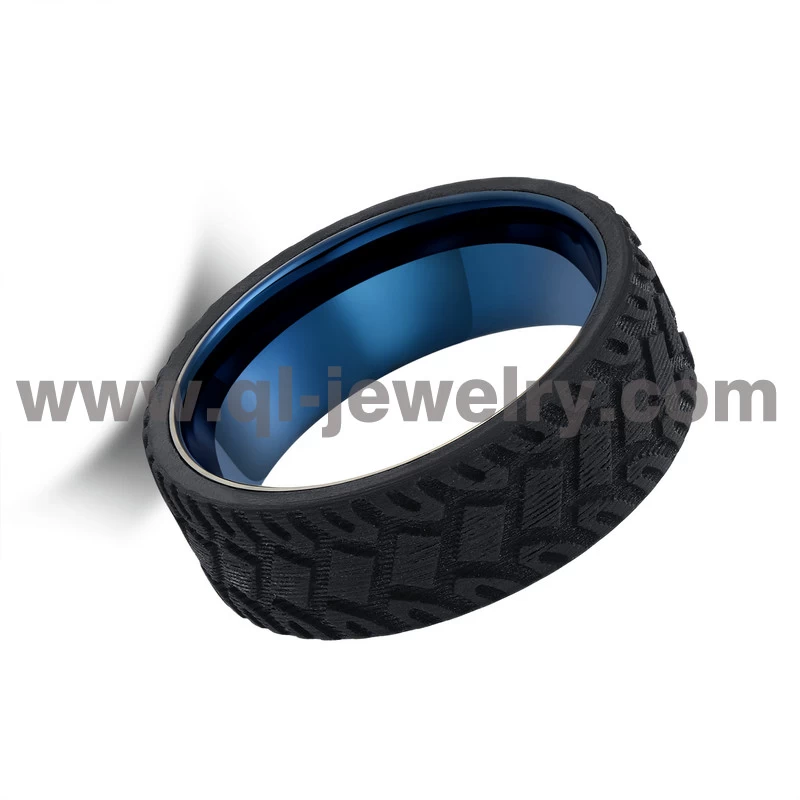Hohe qualität 8mm männer schwarzer kohlefaser reifen tritt und blauer Wolframkarbid-Hochzeitsband China-Hersteller