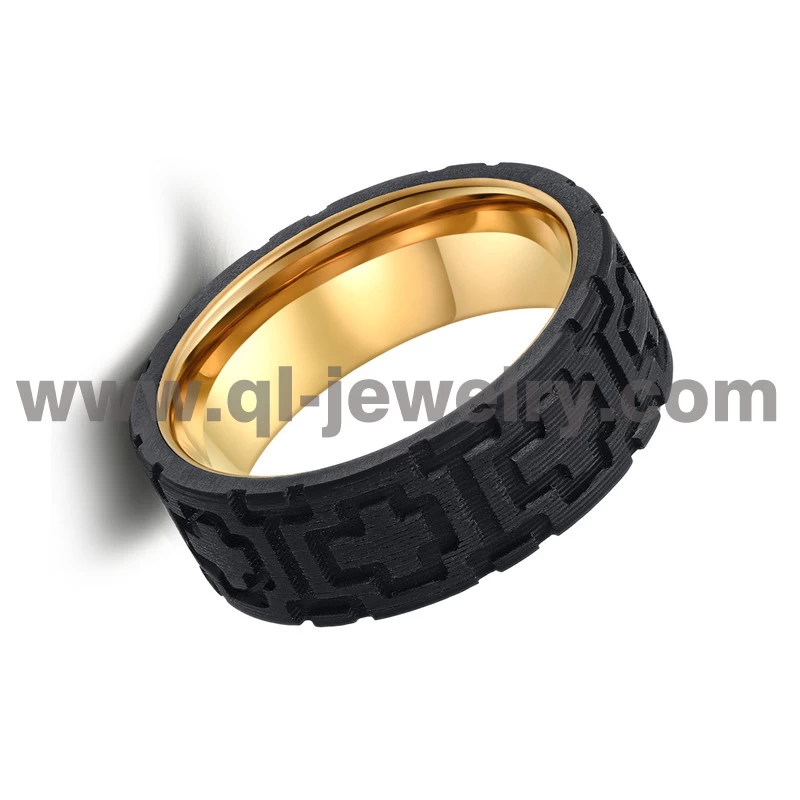 Hohe qualität beliebte 8mm flache rosafarbene gold wolframs und massiv geschmiedete schwarze kohlefaser hochzeitsbänder kreuzmuster china hersteller