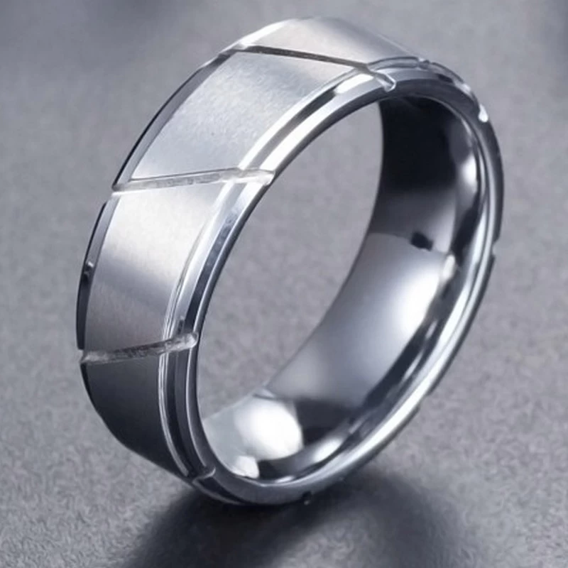 Wholesale 8mm Comfort Fit Matte Brushed and Grooved Classic Flat and Step Edges Tungsten Carbide Wedding Bands China Supplier