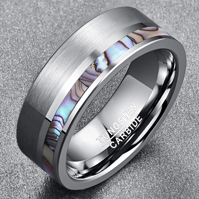 Großhandel 8mm Männer Wolfram Hochzeitsbänder Flat Abalone Shell Wolframkugel Hochzeit Band China Lieferant