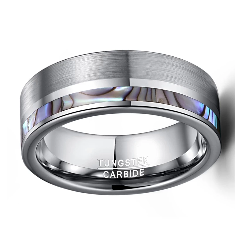 Großhandel 8mm Männer Wolfram Hochzeitsbänder Flat Abalone Shell Wolframkugel Hochzeit Band China Lieferant