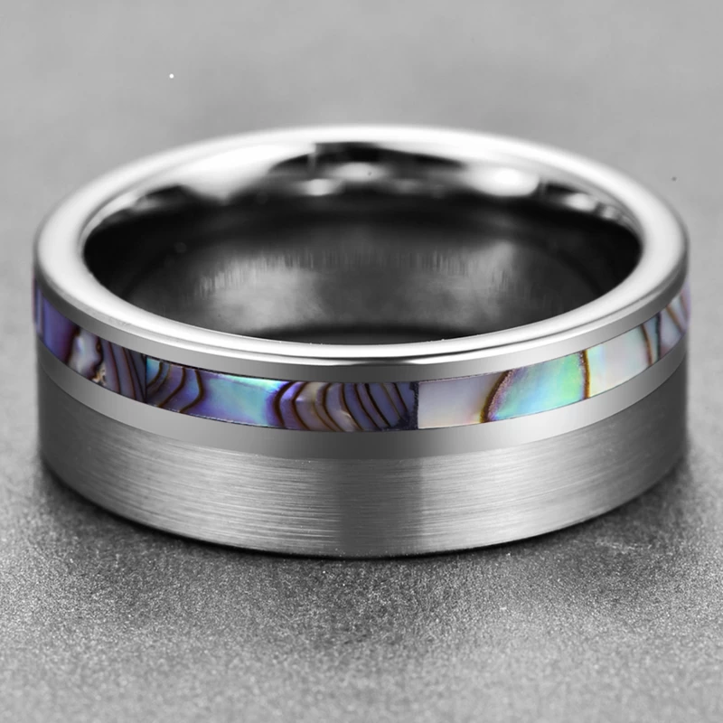Großhandel 8mm Männer Wolfram Hochzeitsbänder Flat Abalone Shell Wolframkugel Hochzeit Band China Lieferant
